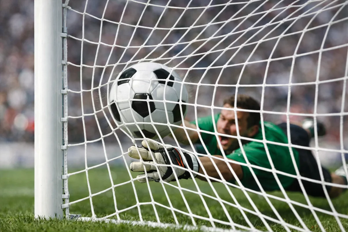Bal&oacute;n de f&uacute;tbol entrando en la porter&iacute;a durante un gol